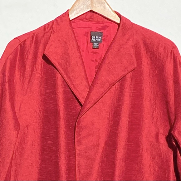EILEEN FISHER VINTAGE Women’s Red Silk and Wool Textured Open Front Coat large - Picture 2 of 5